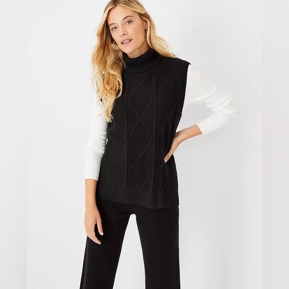 Ann Taylor Mixed Cable Turtleneck Sweater Vest - Picture 1 of 10